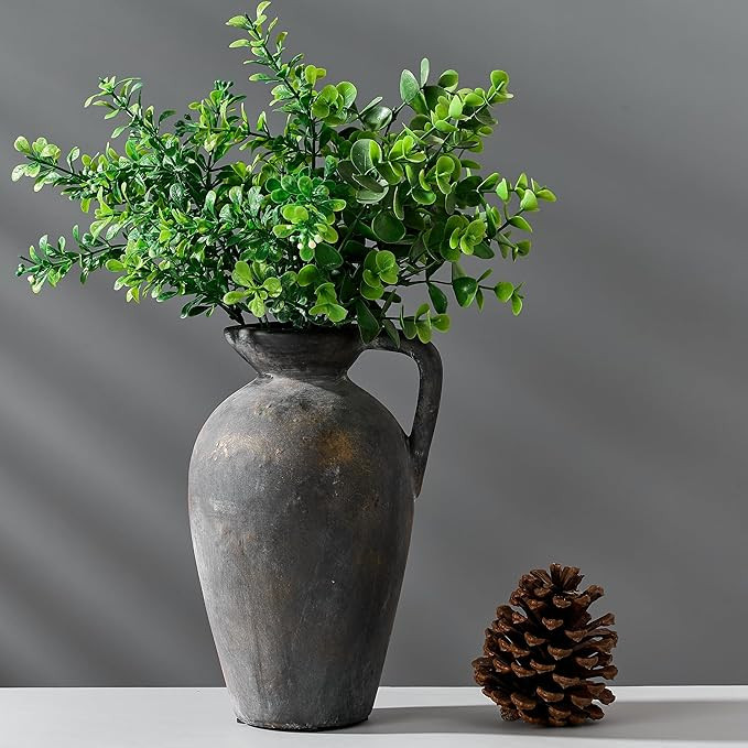 Antique Rustic Ceramic Vase, 9.3 Inch Tall Large Terracotta Vase with Handle, Vintage Farmhouse P... | Amazon (US)