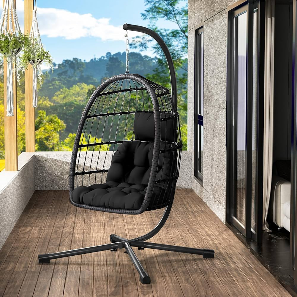 LEVELEVE Egg Chair with Stand,Patio Rattan Wicker Hanging Swing Egg Chair Hammock Chair for Bedro... | Amazon (US)