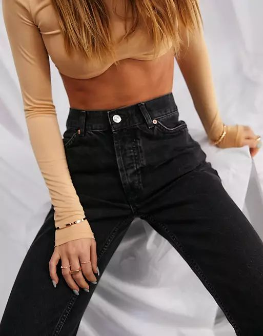 ASOS DESIGN organic mid rise '90's' straight leg jeans in washed black | ASOS (Global)