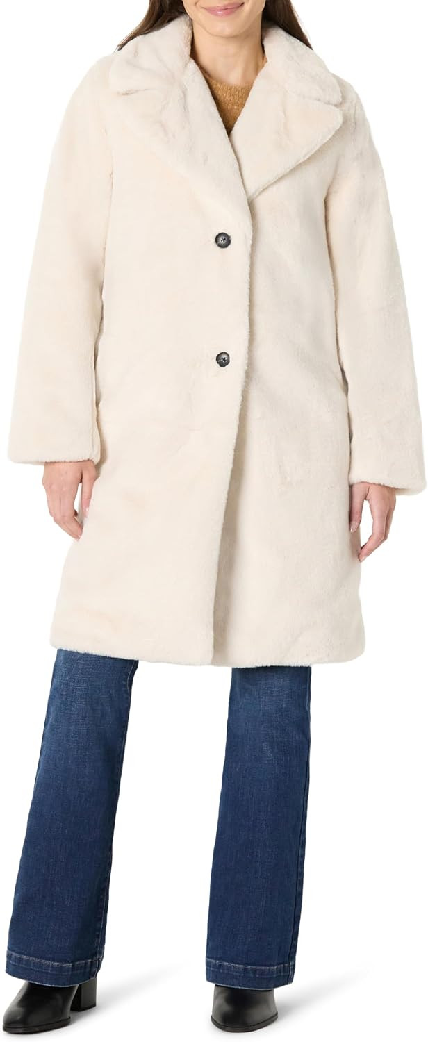 Amazon Essentials Women's Relaxed-Fit Long Faux Fur Coat with Lapel Collar | Amazon (US)