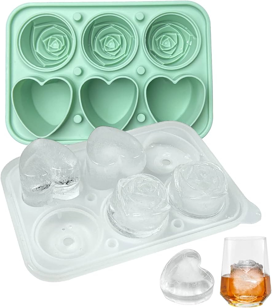 Rose Ice Cube Mold, Heart Shapes Ice Cube Tray, Silicone Ice Mold Fun Shapes with Clear Funnel-ty... | Amazon (US)