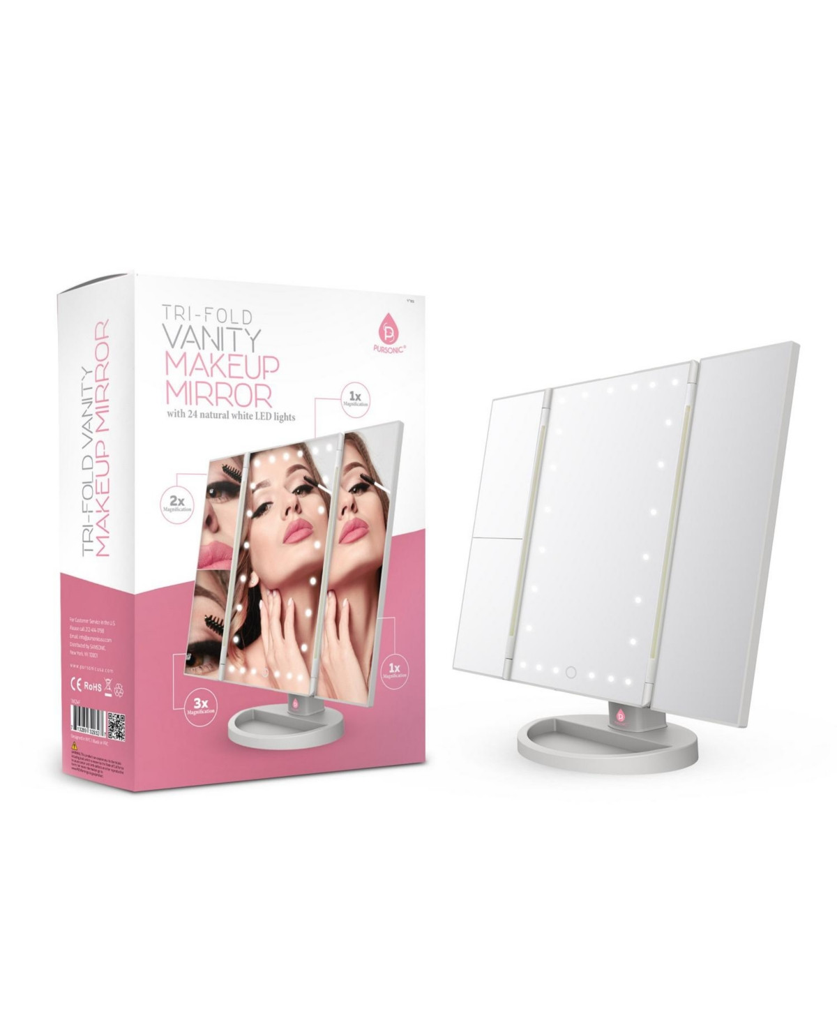 Pursonic Tri-Fold Vanity Makeup Mirror - White | Macy's