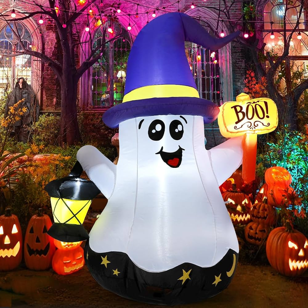 GOOSH 5 FT Halloween Inflatables Ghost Outdoor Decorations Blow Up Yard Cute Wizard Ghost with Ha... | Amazon (US)