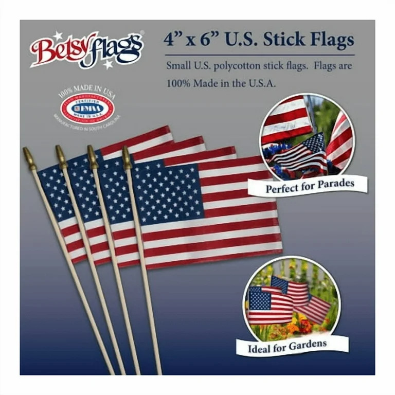 (2 pack) 4x6in Polycotton Betsy Flags US Stick Flags 4-pack | Walmart (US)