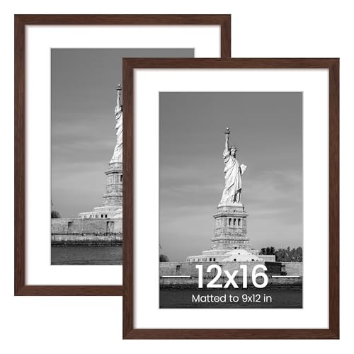 ENJOYBASICS 12x16 Picture Frame, Display Poster 9x12 with Mat or 12 x 16 Without Mat, Wall Gallery Photo Frames, Brown, 2 Pack | Amazon (US)