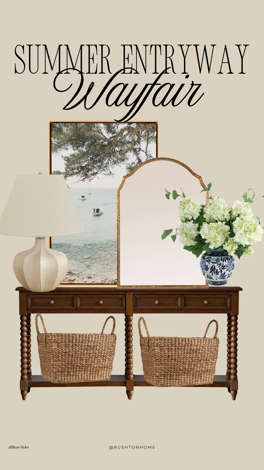 Summer Entryway Wayfair, Wayfair entryway decor, summer home decor, entryway styling, console table decor, decorative mirror, hydrangea arrangement, coastal wall art, woven baskets, entryway organization, summer decorating ideas, blue and white decor, neutral home decor, organic modern home, welcoming entryway, foyer decorating ideas, affordable furniture finds, traditional home decor, seasonal styling, home entrance inspiration, curated Wayfair finds 

 #LTKSeasonal #LTKHome