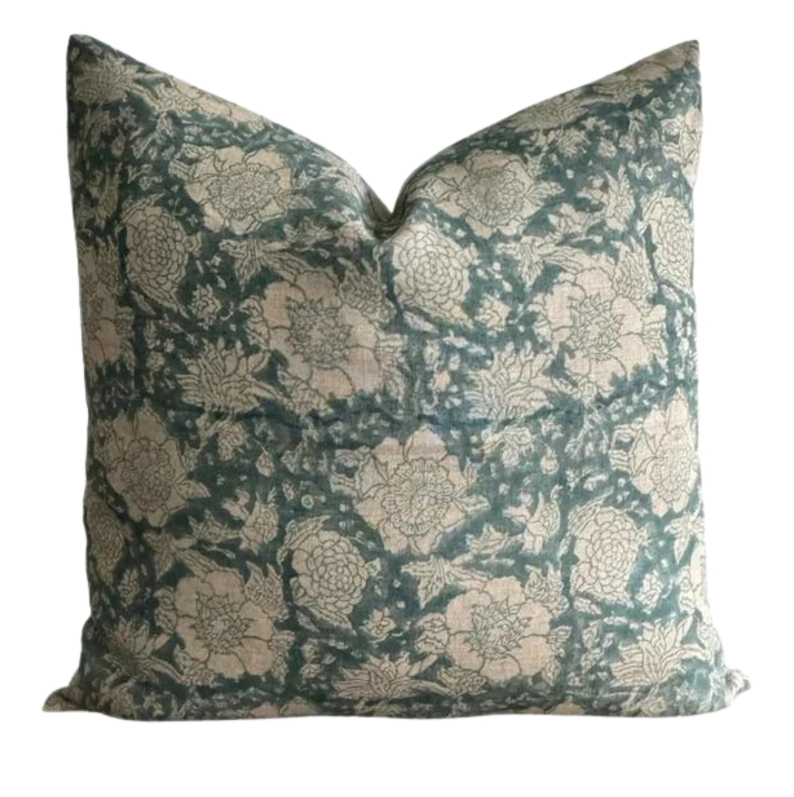 Floral Pillow Cover: Blue Teal Linen, Modern Farmhouse | Etsy (Global)