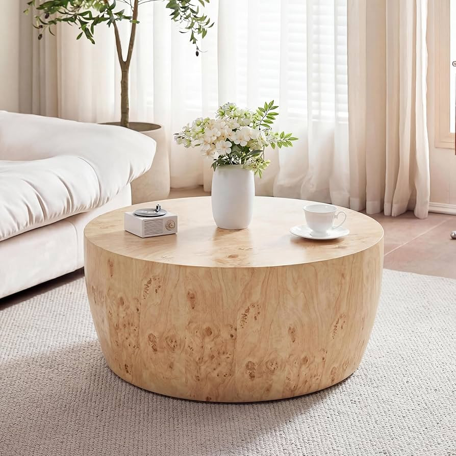 YYQ Upgraded 34.6" Round Coffee Table for Living Room, Burl Faux Marble Pattern Coffee Table, Rev... | Amazon (US)