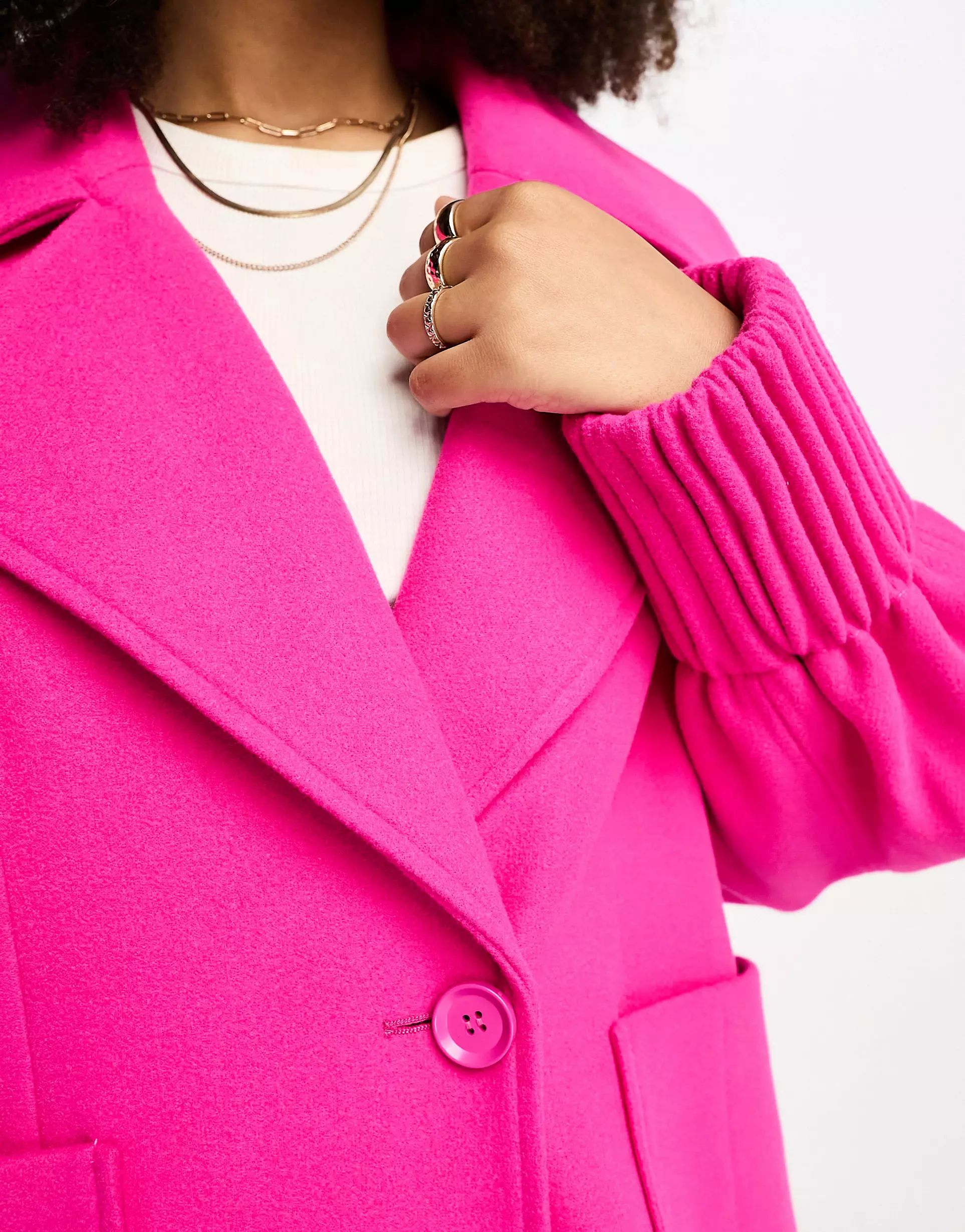 Annorlunda pin tuck volume sleeve oversized coat in fuchsia pink | ASOS (Global)