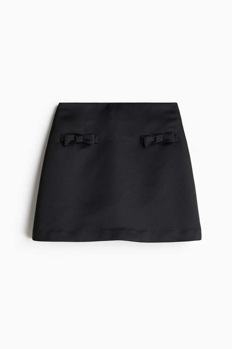 H & M - Bow-Detail Satin Mini Skirt - Black | H&M (US + CA)