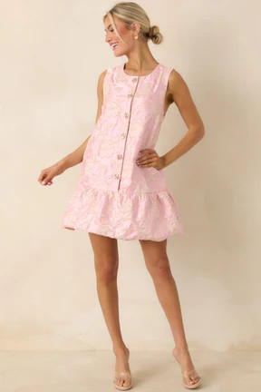 Something About Her Pink Metallic Floral Jacquard Button Front Mini Dress | Red Dress