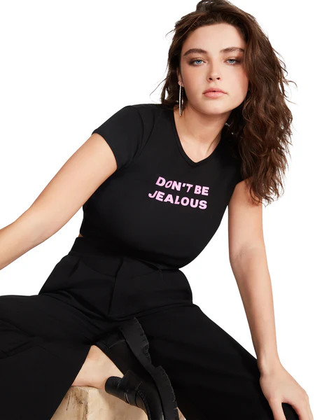 DON'T BE JEALOUS BABY TEE BLACK-PINK | Steve Madden (US)
