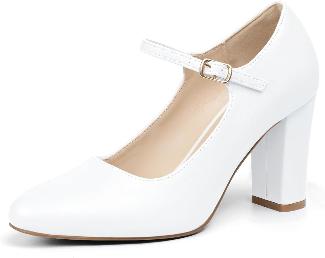 IDIFU IN4 Women's Pumps Mary Jane Dress Shoes for Women Closed Toe Heels High Chunky Block Heels ... | Amazon (US)