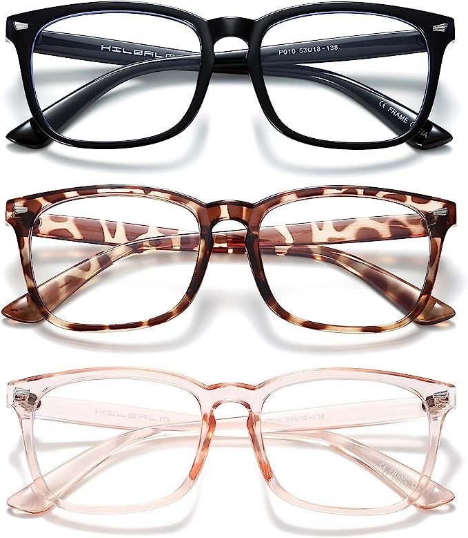 HILBALM Blue Light Blocking Glasses 3 Pack Women and Man Computer Eyeglasses Frame Glasses (Black... | Amazon (US)