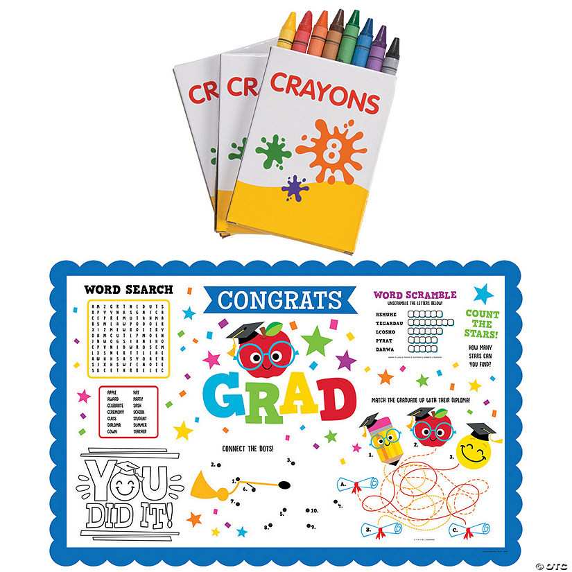 Elementary Graduation Activity Placemats with Crayons for 12 | Oriental Trading Company