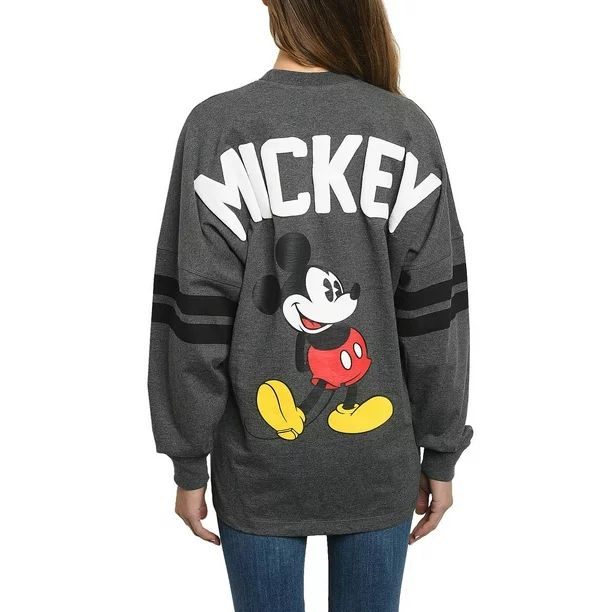 Mickey Mouse Sweatshirt Disney Women's Long Sleeve Jersey Charcoal Gray | Walmart (US)