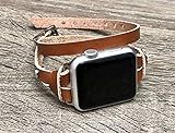 Light Brown Leather Silver Jewelry Bracelet for Apple Watch 38mm 40mm 42mm 44mm Series 6 5 4 3 2 1 H | Amazon (US)