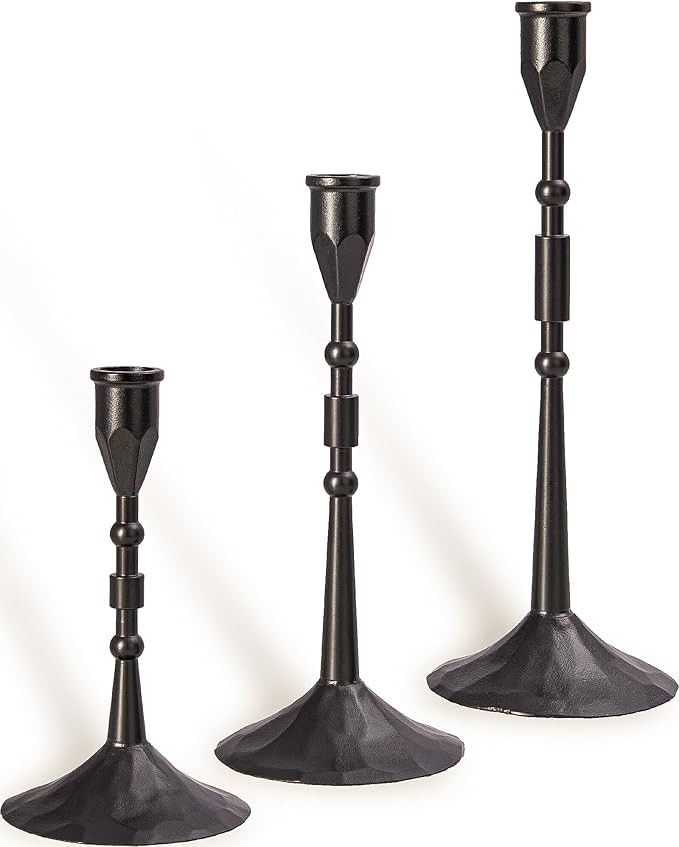 Vintage Taper Candle Holders Set | Handmade 3-Piece Candlestick Decor for Table Centerpiece, Farm... | Amazon (US)