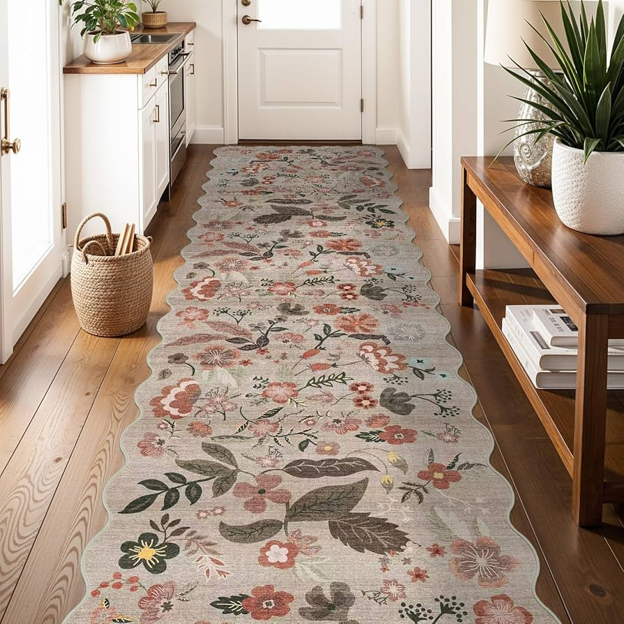 Carpet Runners for Hallway 12ft: 3X12 Washable Non Slip Scalloped Floral Rug for Kitchen Entryway... | Amazon (US)