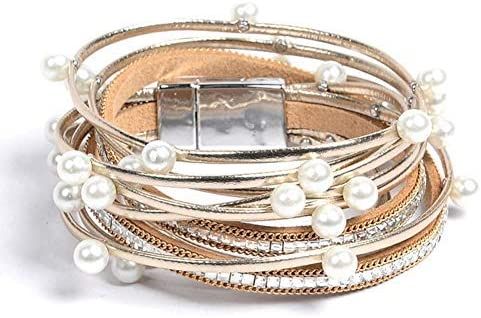 Artilady Leather Wrap Bracelet for Women - Handmade Clasp Bangle Bracelet with Pearl Beads Crysta... | Amazon (US)