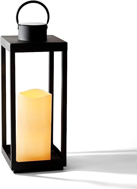 Large Outdoor Lantern with Solar Candle - 18 Inch Tall, Matte Black Metal Frame, Waterproof Flame... | Amazon (US)