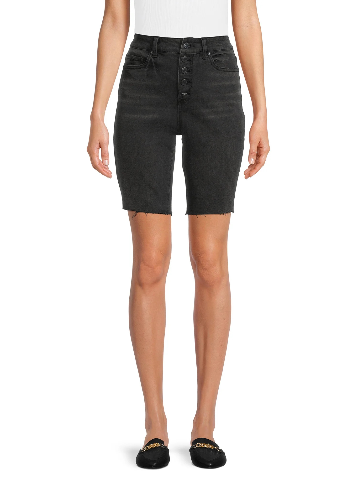 Time and Tru Women's High Rise Button Fly Denim Bermuda Short | Walmart (US)