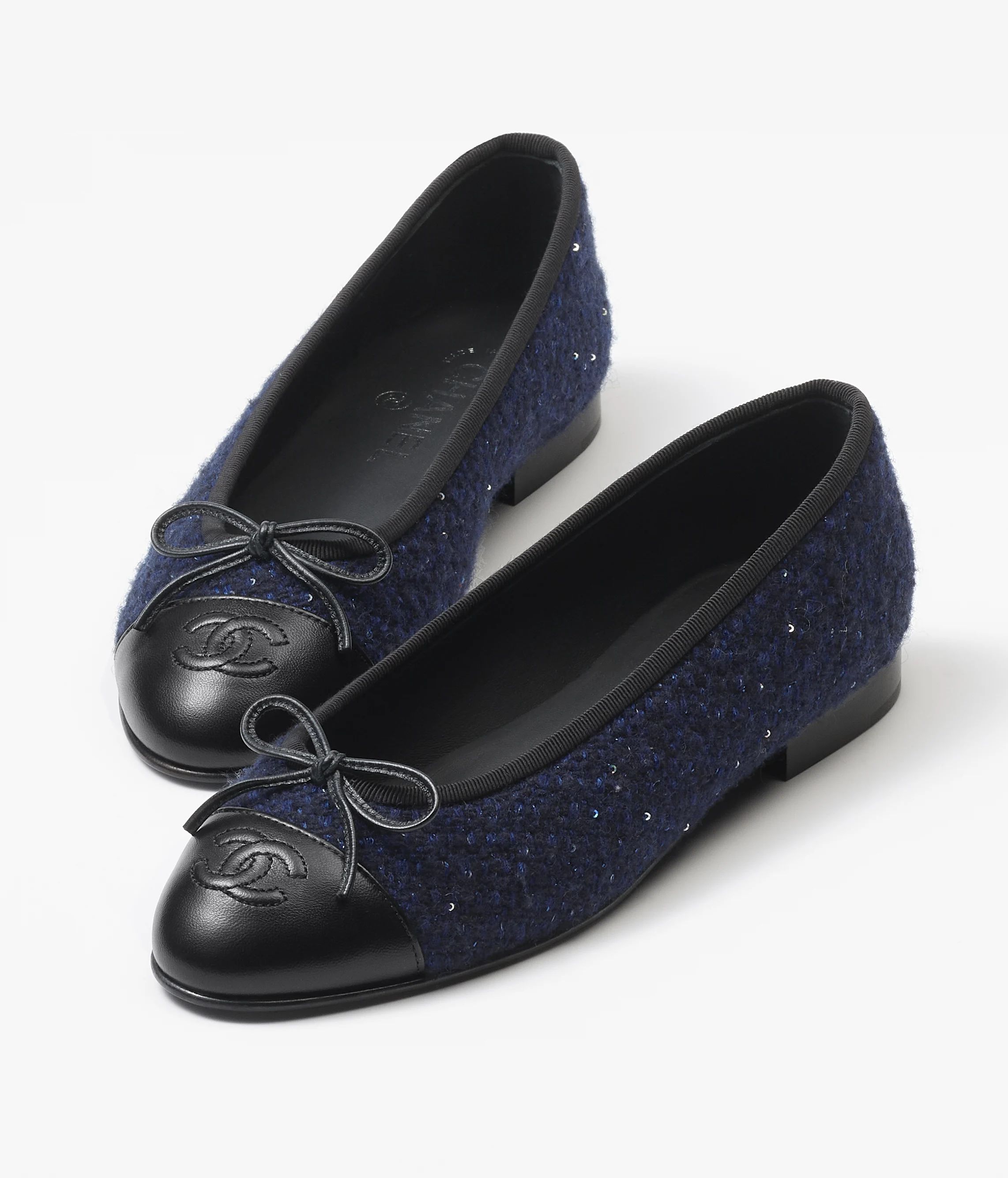 Ballet flats - Wool tweed & lambskin, navy blue, blue & black — Fashion | CHANEL | Chanel, Inc. (US)