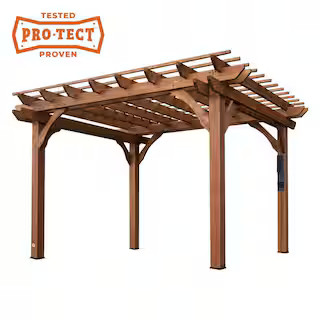 10 ft. x 12 ft. Traditional All Cedar Wood Outdoor Patio Pergola Shade Structure with Electric | The Home Depot