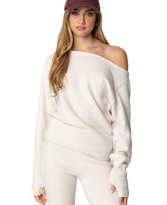 Edikted Women's Plush Oversized Asymmetric Sweater - Macy's | Macy's