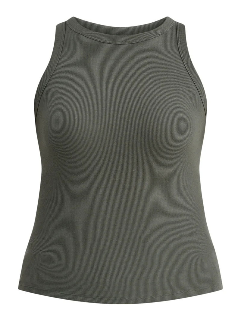 Time and Tru Women's High Neck Ribbed Tank Top, Sizes XS-XXXL | Walmart (US)