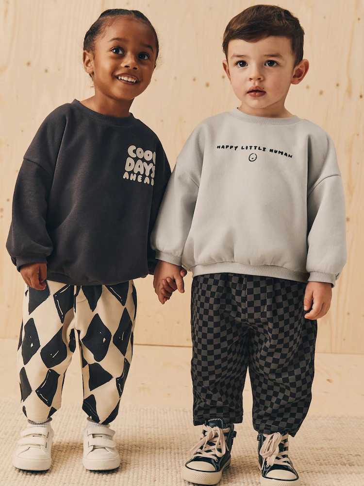 Black/White Printed 2 Pack Sweatshirt And Stripe Joggers Set (3mths-7yrs) | Next US