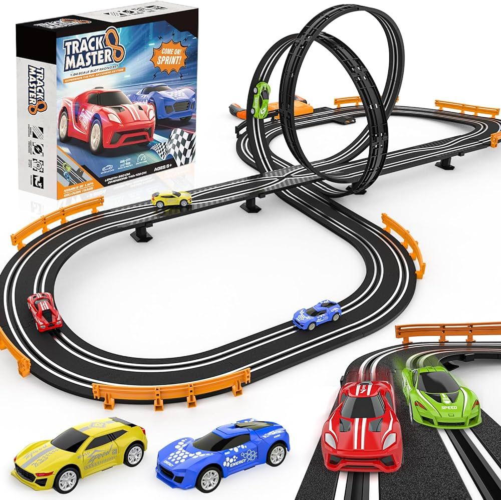 Slot-Car-Race-Track-Sets for Boys Kids, Battery or Electric Race Car Track with 4 High-Speed Slot... | Amazon (US)