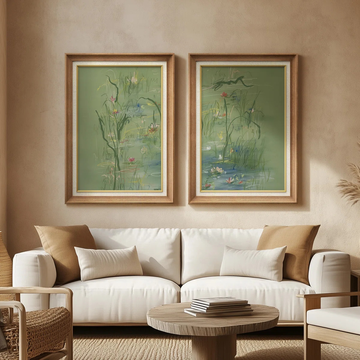 Minimalist Green Water Garden with Abstract Floral Accents – Set of 2 Premium Framed Wall Art P... | Wayfair North America