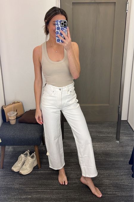 Size down in madewell jeans. I wear a 23 and typically wear a 24 in other brands. Not see through, wide leg and have good stretch 