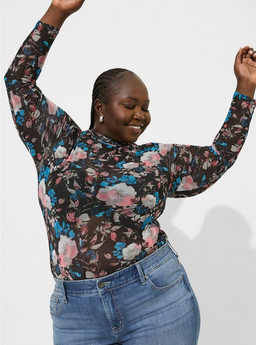 Mesh Mock Neck Long Sleeve Top | Torrid (US & Canada)