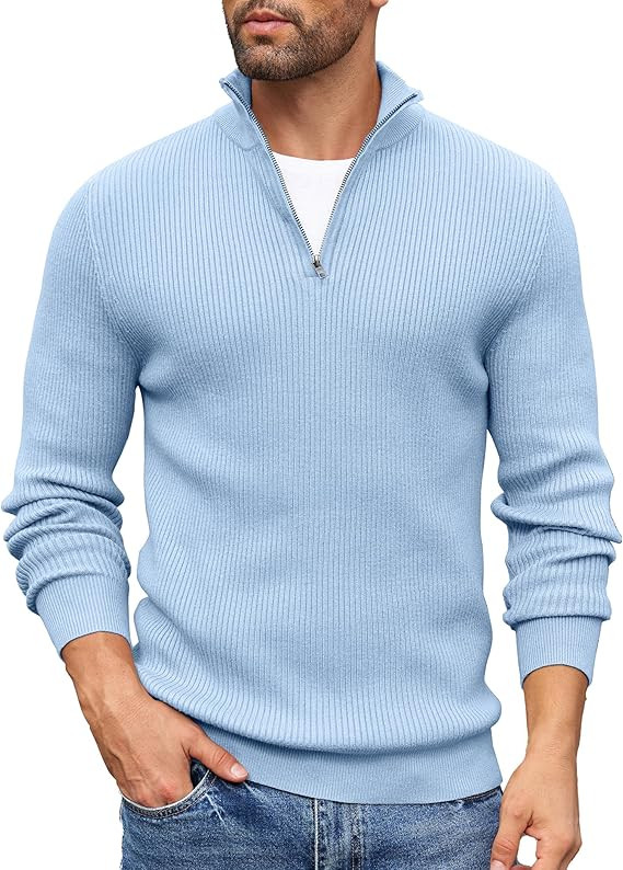COOFANDY Men's Quarter Zip Sweaters Slim Fit Mock Neck Pullover Sweater Lightweight Knitted Polo ... | Amazon (US)