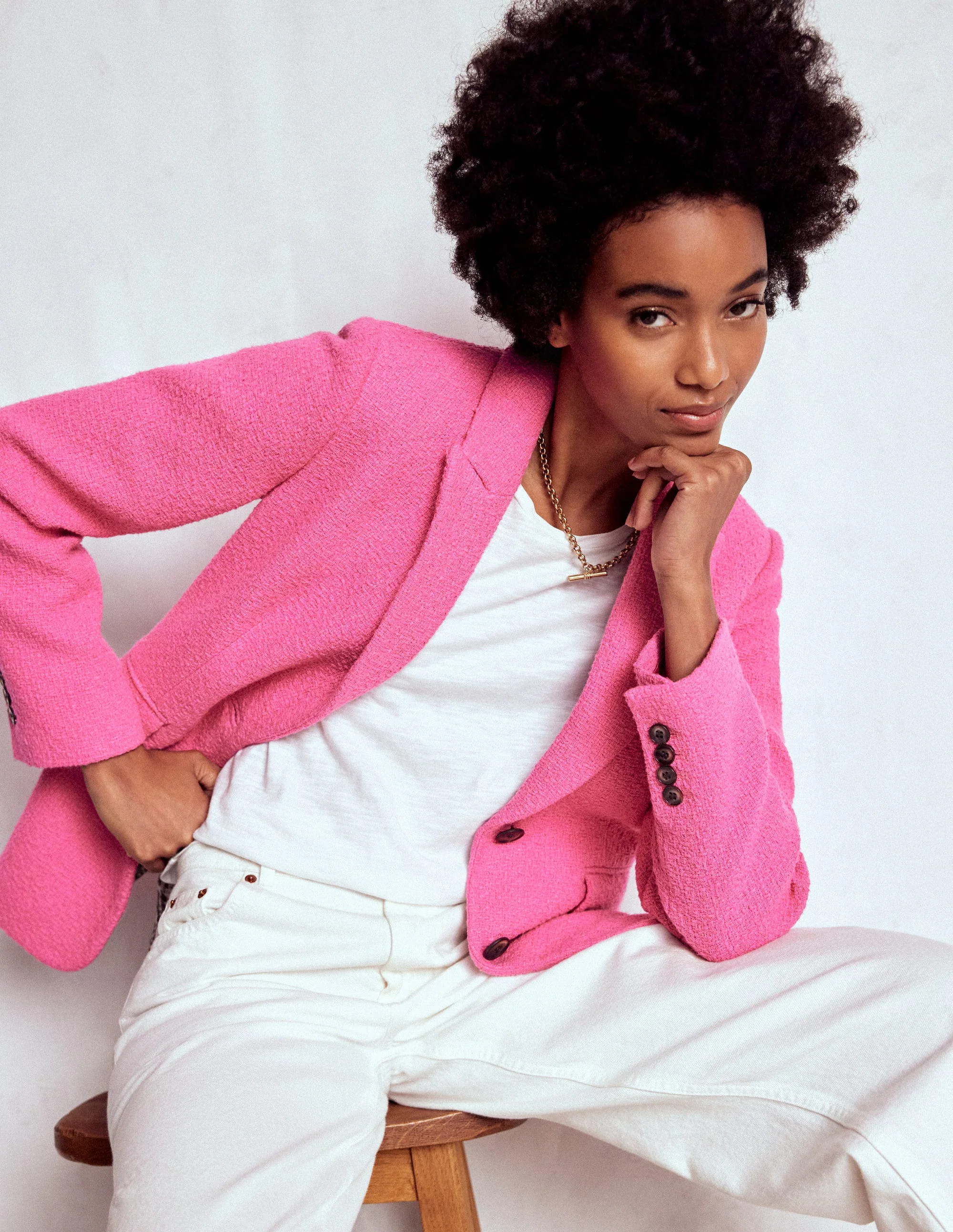 Stamford Texture Blazer-Pink Peony | Boden UK