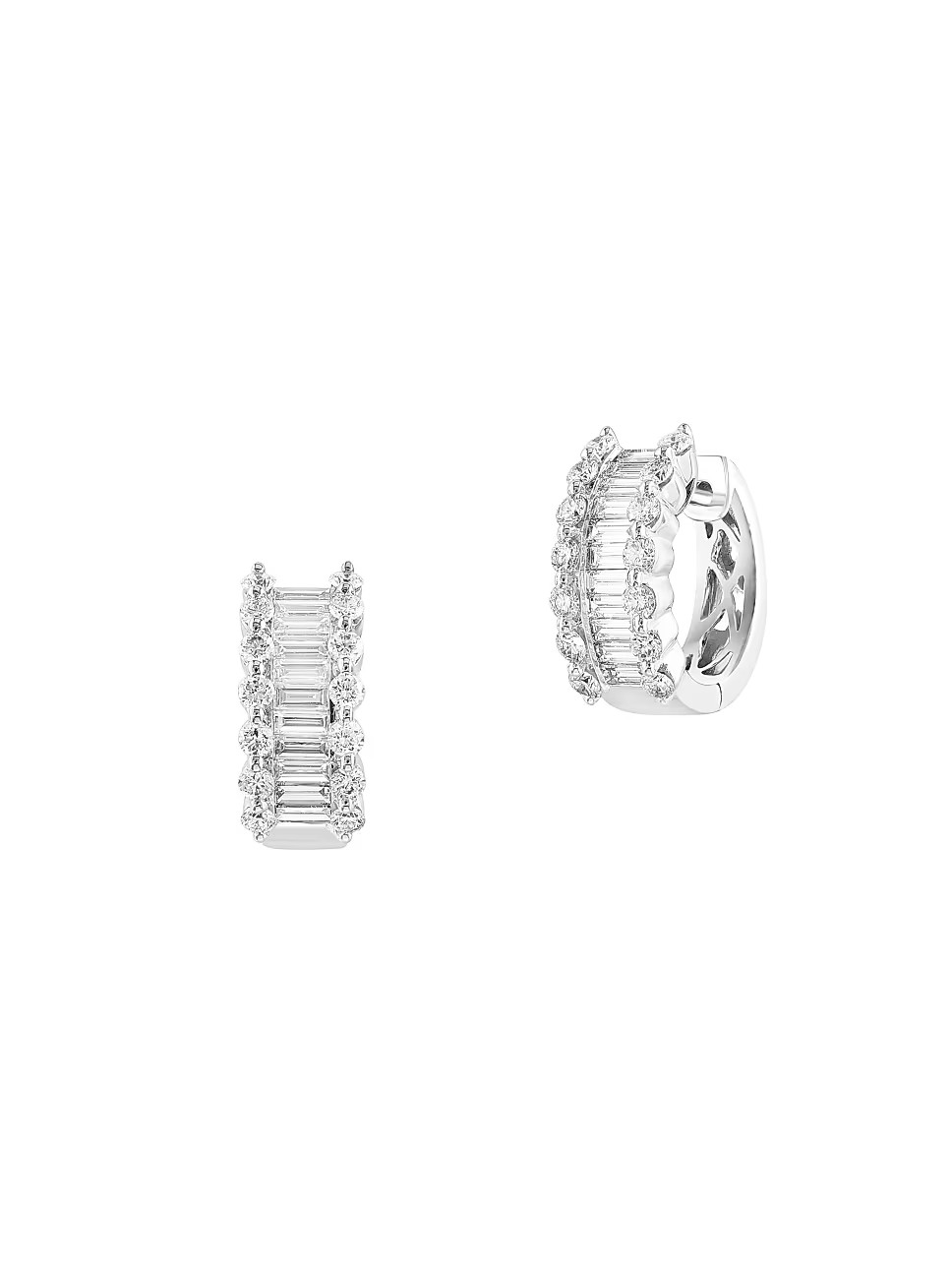 18K White Gold & 1.92 TCW Diamond Huggie Hoop Earrings | Saks Fifth Avenue