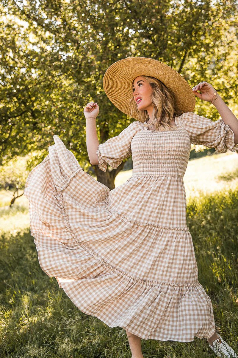 Madeline Dress in Tan Gingham | Ivy City Co