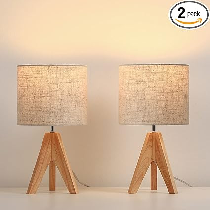 DEWENWILS Bedside Table Lamp, Tripod Table Lamp with Linen Fabric Shade, Small Nightstand Lamp fo... | Amazon (US)