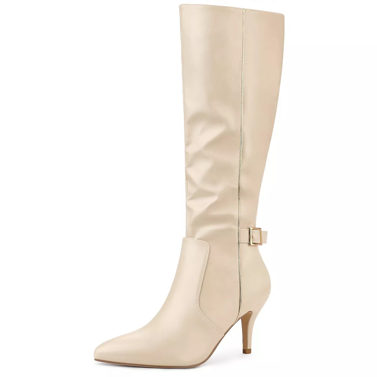 Allegra K Women's Pointy Toe Buckle Decor Side Zip Stiletto Heel Knee High Boots | Target