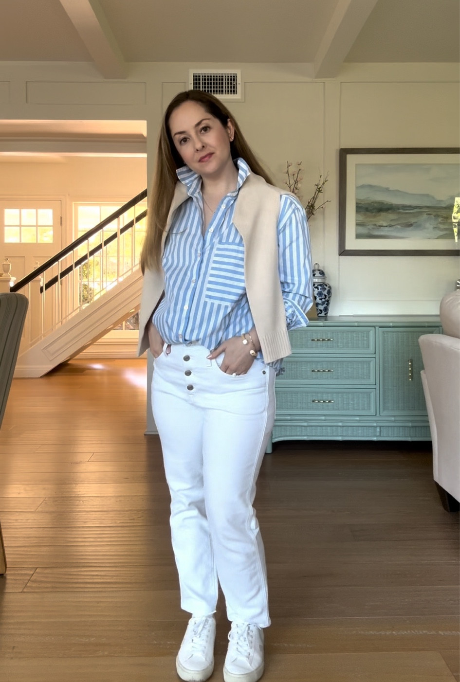 Ayr button up, Kiel James Patrick sweater, white denim, and vejas for spring 

#LTKtravel #LTKstyletip #LTKSeasonal