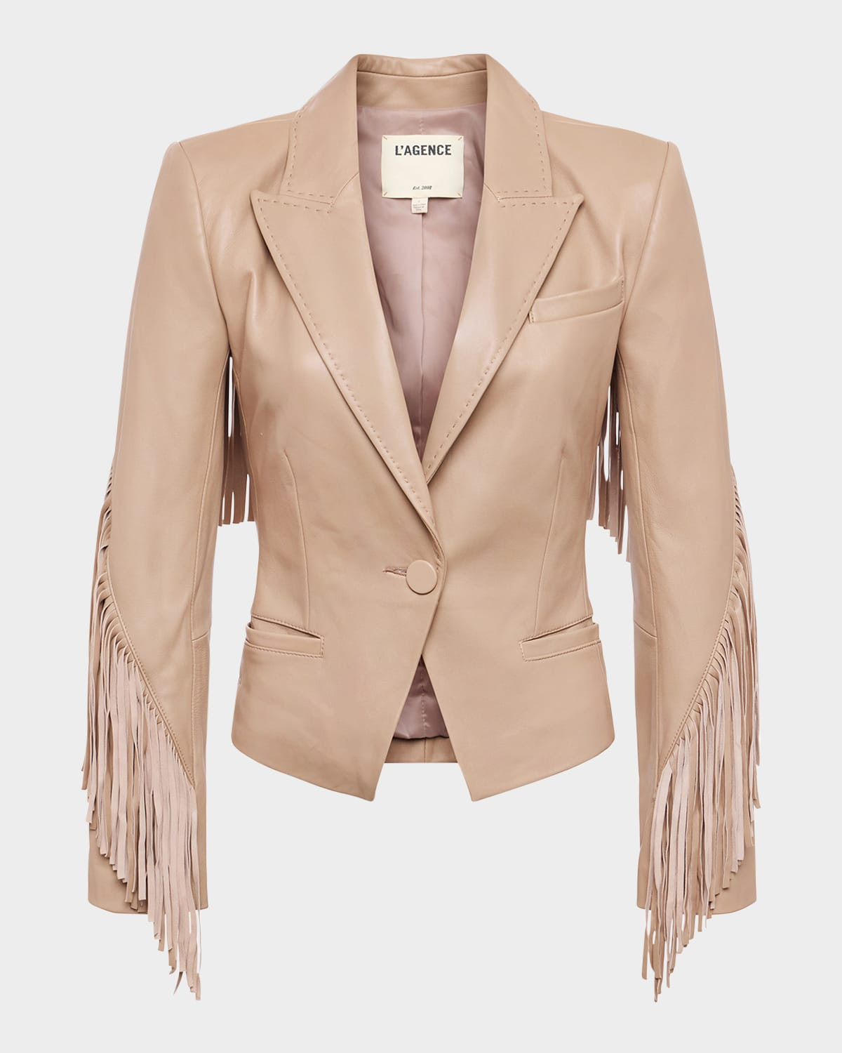 Vashti Fringe-Trim Faux Leather Blazer | Neiman Marcus