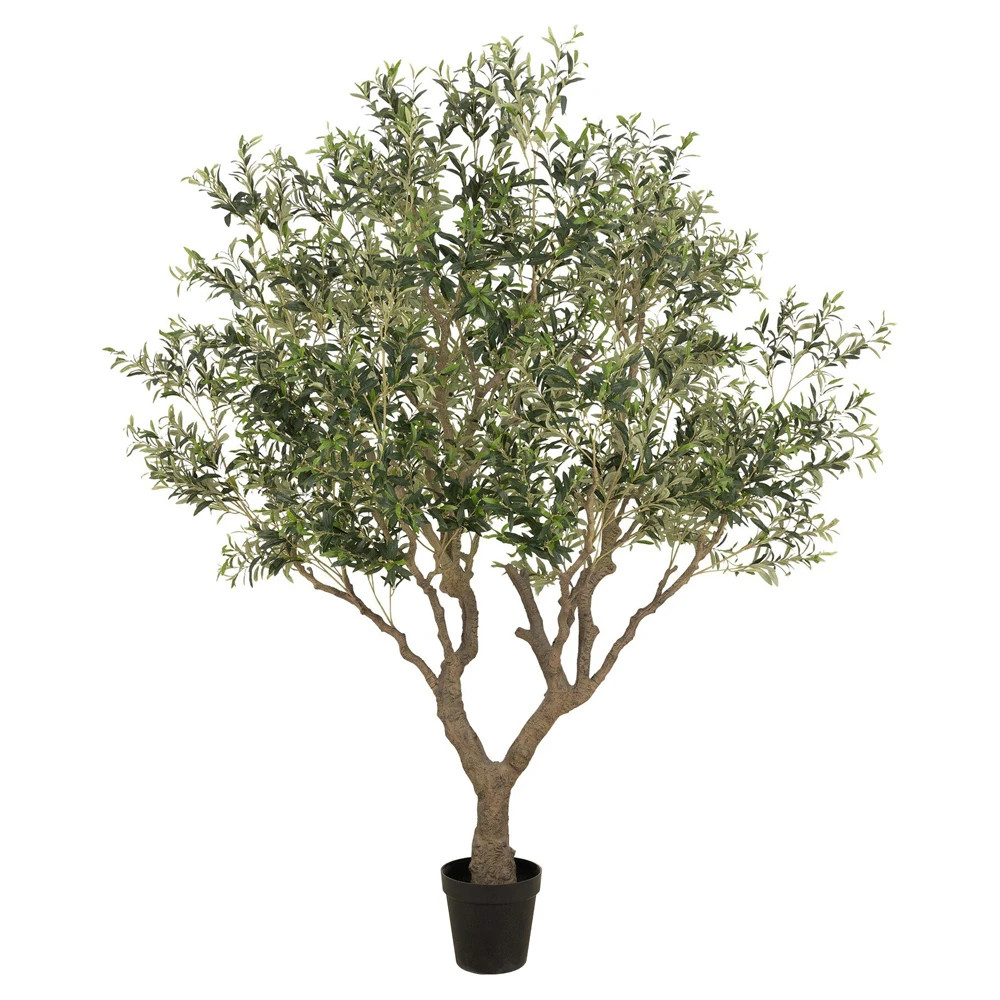 Isolde Updated Traditional Green Faux Olive Wide Potted Tree | Kathy Kuo Home