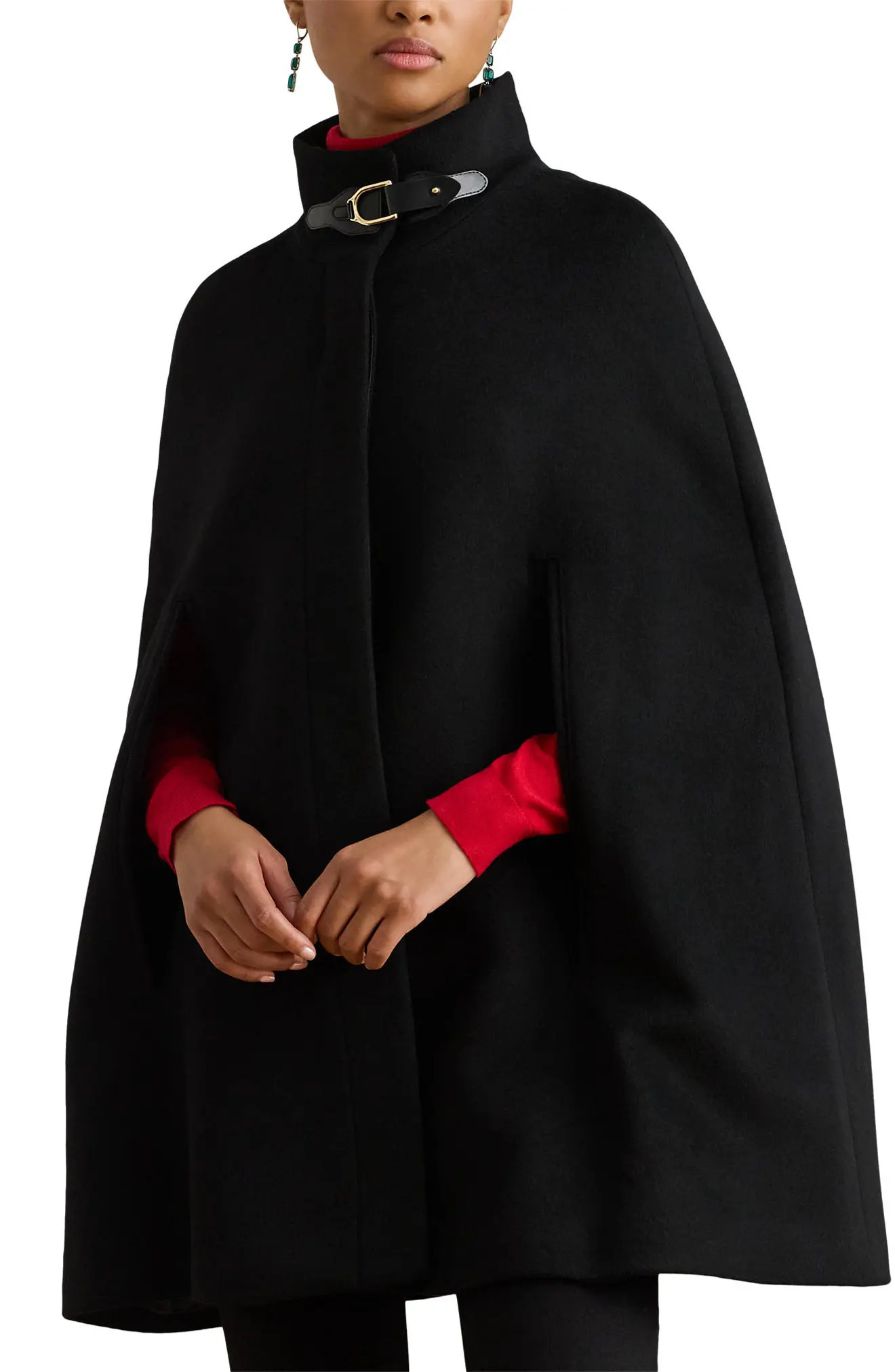 Lauren Ralph Lauren Wool Blend Cape in Black at Nordstrom, Size Medium | Nordstrom