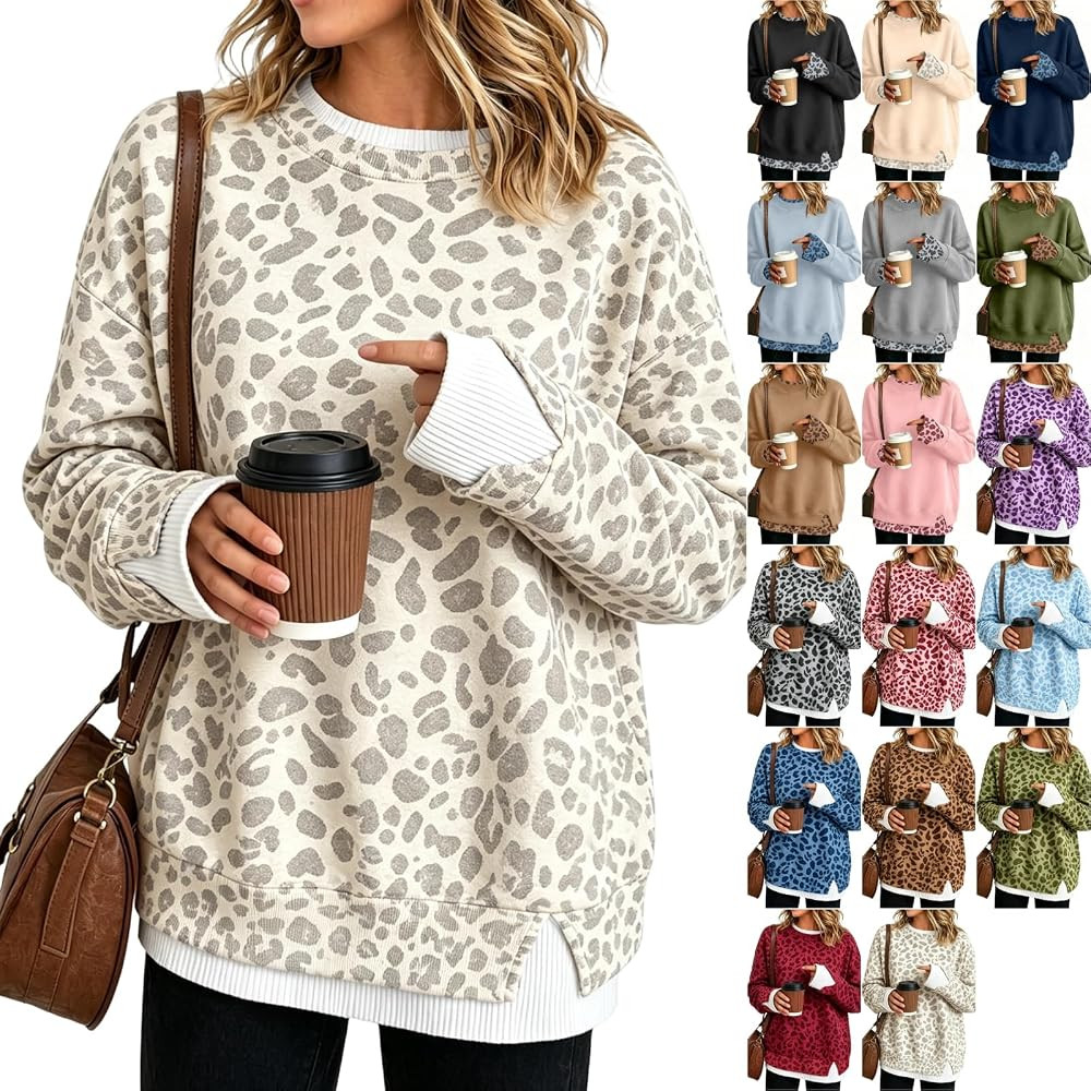 Crew Neck Sweatshirts Women Cute Long Sleeve Oversized Sweatshirt | Amazon (US)