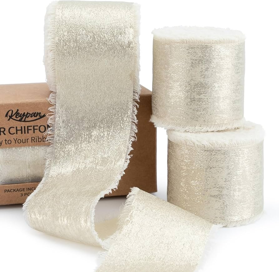 Champagne Gold Ribbon, Shimmery Chiffon Silk Ribbons Frayed Edge for Bridal Flower Bouquet Gift W... | Amazon (US)