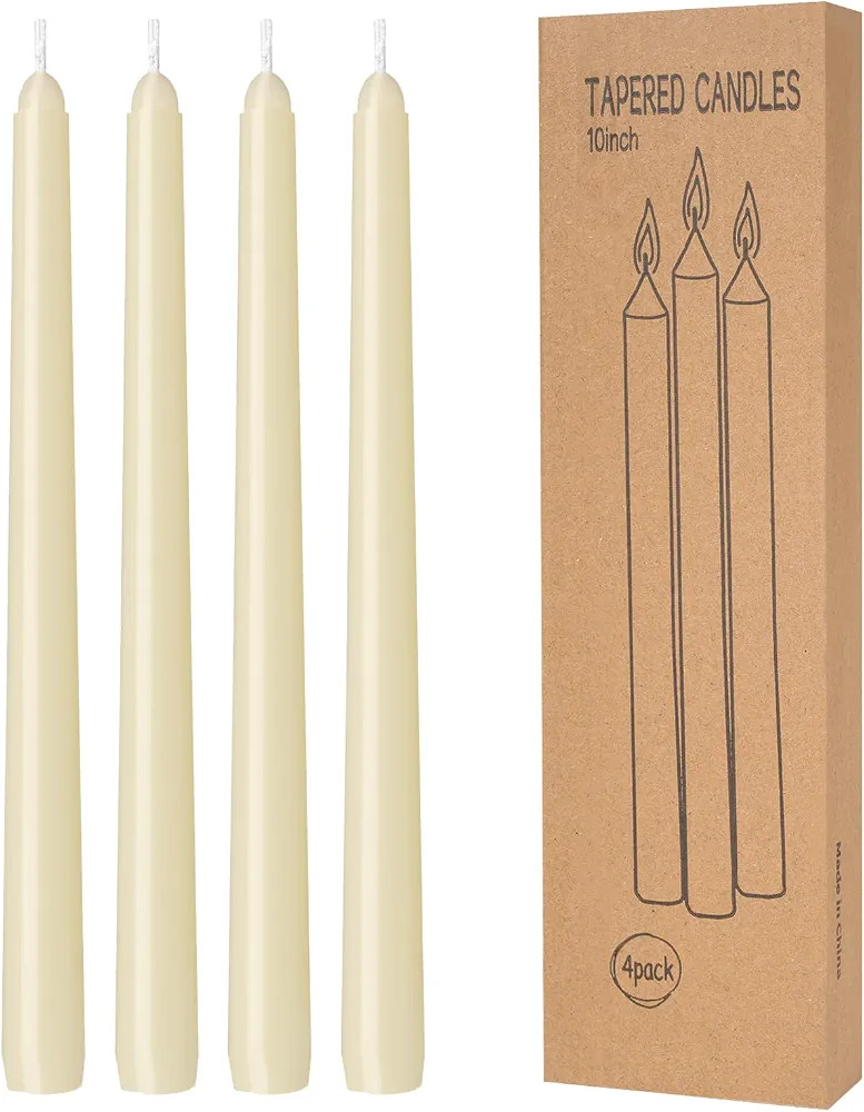 4 Pack Ivory Taper Candles - Taper Candles 10 Inch Dripless, Smokeless & Unscented - 8 Hours Long... | Amazon (US)