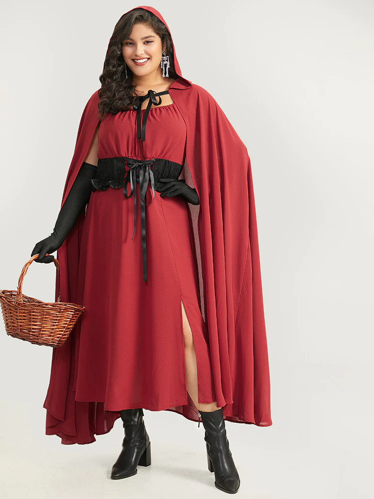 Halloween Solid Lace Up Split Hem Dress With Cape | Bloomchic