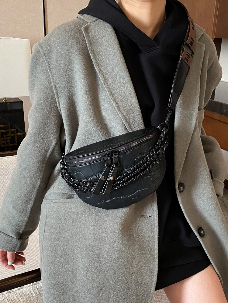 Chain Decor Crocodile Embossed Waist Bag, Women's Vintage Fanny Pack With Adjustable Strap | SHEIN